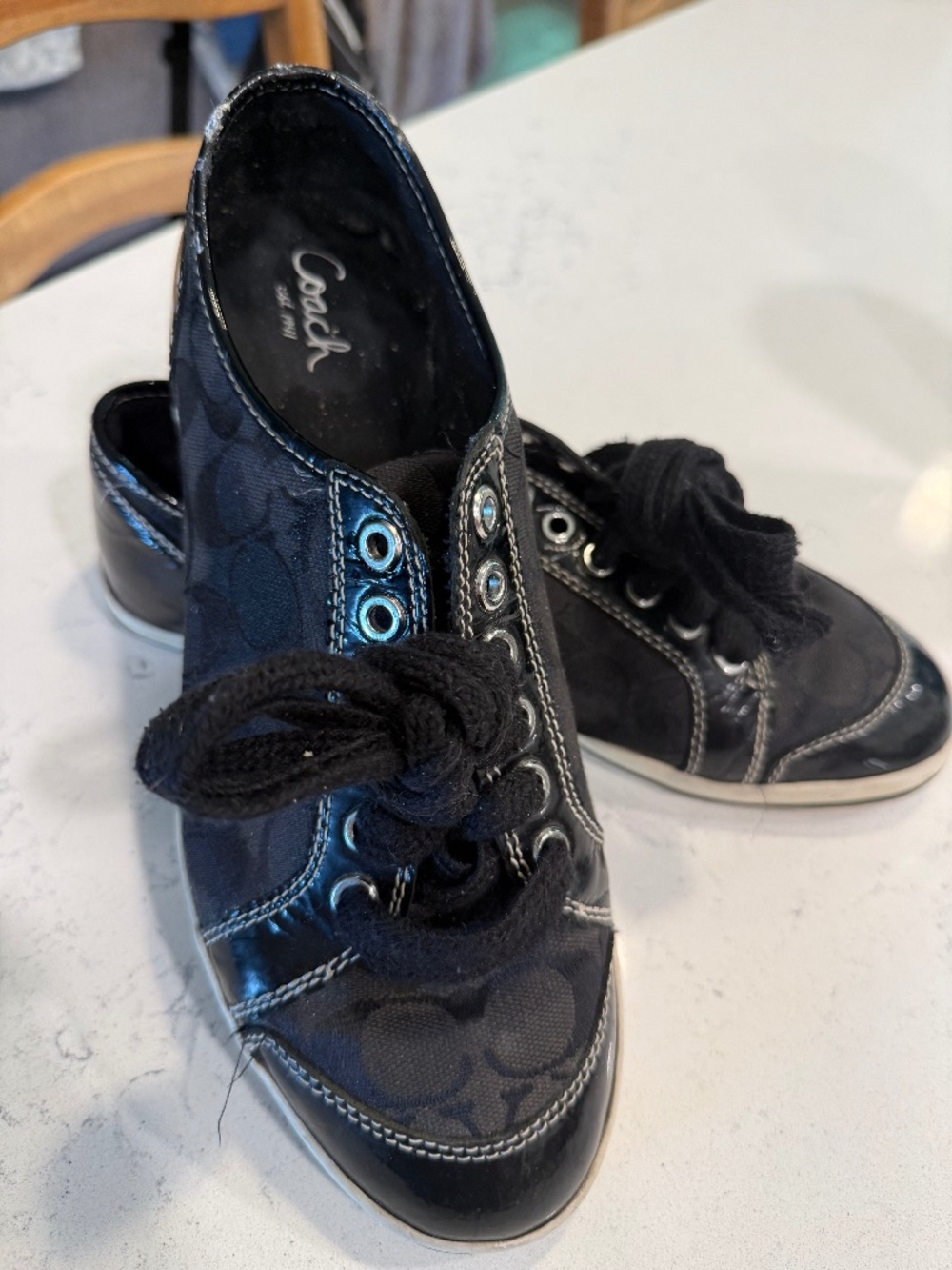 Coach Kodie Signature C Black Patent Sneakers Y2K Style Womens 10.5